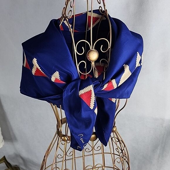 Silk Pierre Cardin Scarf Vintage Hand Rolled Nautical Patriotic - Picture 2 of 7